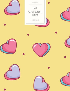 Vokabelheft: Valentins Herzen lila pink türkis. 3 Spalten für Vokabeln. 120 Seiten mit schönem Design. Dreispaltiges Buch mit Soft