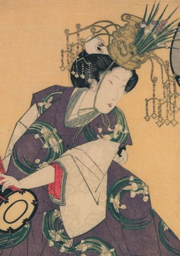 Carnet Lign??Estampe Femme Au Tambour, Japon 19e