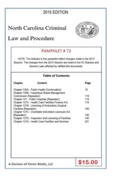 North Carolina Criminal Law and Procedure-Pamphlet 72