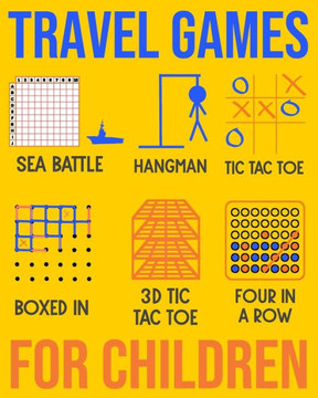 Travel Games For Children : Sea Battle, Hangman, Tic Tac Toe, Boxed In, 3D Tic Tac Toe & Four In A Row Activities