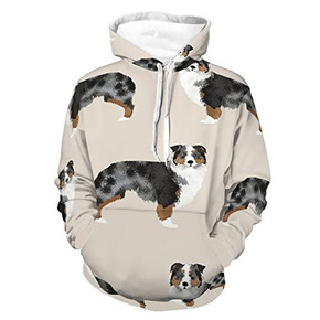 Unisex Women Men Hoodies Long Sleeve Breathable Pullover Sweatshirt Australian Shepherd Pattern Autumn Outfit For Travel Sports