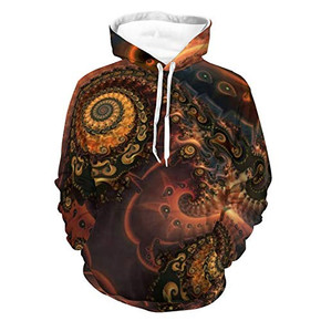 Unisex Long Sleeve Hooded Sweatshirt Tops Womens Mens Art Fractal Pattern Comfort Hooded T-Shirts with Pocket