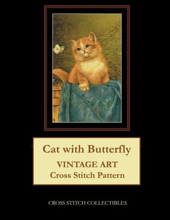 Cat with Butterfly: Vintage Art Cross Stitch Pattern