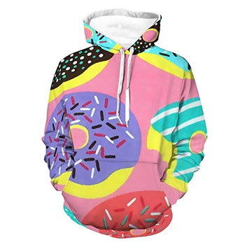 Unisex Long Sleeve Pullover Sweatshirt Womens Mens Happy Donuts Pattern Super Soft Hooded T-Shirts With Pocket