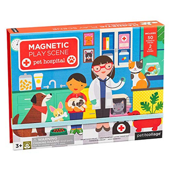 Petit Collage Magnetic Play Scene, Pet Hospital ? Magnetic Game Board with Mix and Match Magnetic Animal Friends, Ideal Ages 3+ ? Includes 2 Scenes and 50 Animal Magnet Pieces