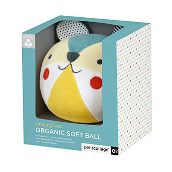 Petit Collage Organic Cotton Soft Chime Busy Baby Ball ? Learning Toy for Babies and Toddlers, Measures 6? x 4.75? x 5.50? ? Cute Activity Toy That Encourages Crawling