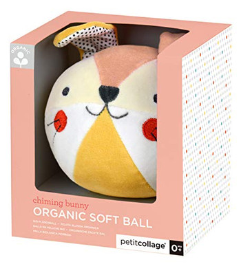 Petit Collage Organic Cotton Soft Chime Busy Baby Ball ??Learning Toy for Babies and Toddlers, Measures 6??x 4.75??x 5????Cute Activity Toy That Encourages Crawling