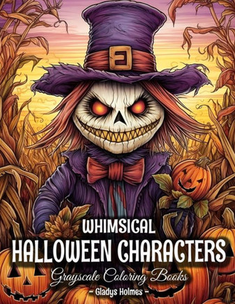 Whimsical Halloween Characters: Cute And Spooky Halloween Grayscale Coloring Books For Adults