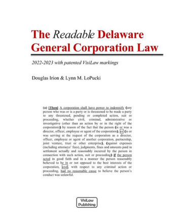 The Readable Delaware General Corporation Law: 2022-2023 with patented VisiLaw markings