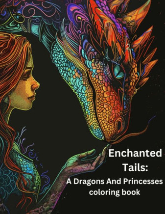 Enchanted Tails: A Dragons and Princesses coloring book.