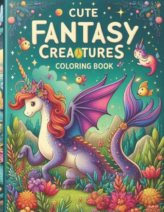 Cute Fantasy Creatures Coloring Book: Dragons, Unicorns, and Mermaids for Kids and Adults