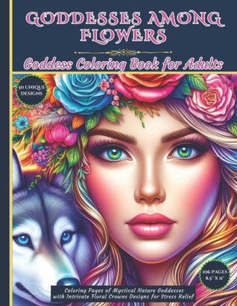 Goddesses Among Flowers: Goddess Coloring Book for Adults: Coloring Pages of Mystical Nature Goddesses with Intricate Floral Crowns Designs for