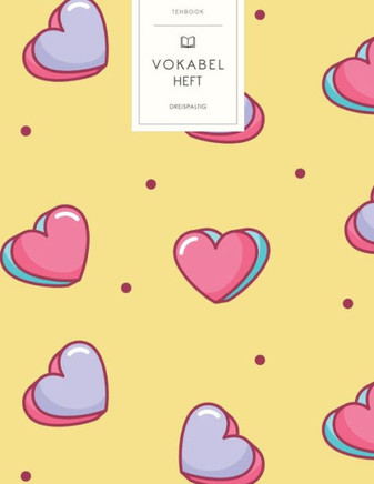 Vokabelheft: Valentins Herzen lila pink türkis. 3 Spalten für Vokabeln. 120 Seiten mit schönem Design. Dreispaltiges Buch mit Soft