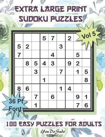 Extra Large Print Sudoku Puzzles: 100 Easy Puzzles for Adults and Seniors: Very Pretty Blue and Green Rose Themed Sudoku Gift For Women (Floral Series - Large Print