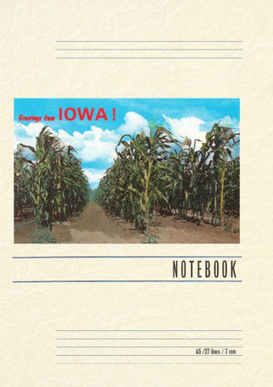 Vintage Lined Notebook Greetings from Iowa, Corn Field