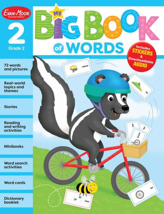 Evan-Moor My Big Book Of Words, Grade 2 Workbook, Stickers, Audio Read-Alouds, Vocabulary, Word Recognition, Writing Skills, Bingo, Drawing, ... Learning, Reading (My Big Book Of Words)