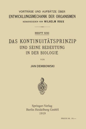 Das Kontinuit?tsprinzip Und Seine Bedeutung in Der Biologie