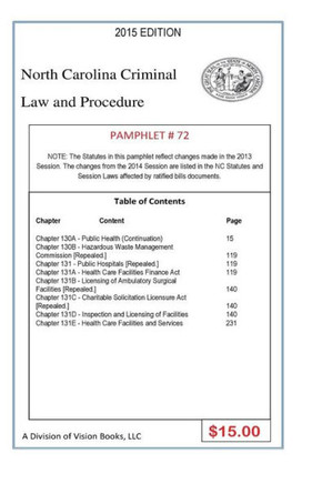 North Carolina Criminal Law and Procedure-Pamphlet 72
