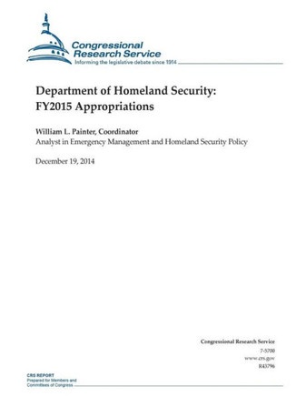 Department of Homeland Security: FY2015 Appropriations : 9781505877014