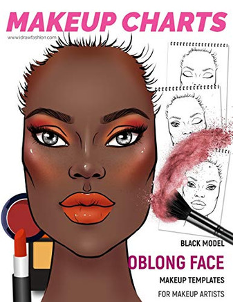 Makeup Charts - Face Charts For Makeup Artists: Black Model - Oblong Face Shape (Makeup Charts Workbook)