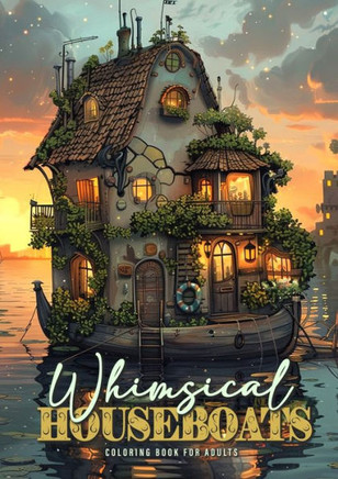 Whimsical Houseboats Coloring Book for Adults : Whimsical Houses Coloring Book Grayscale | Fairy Houses Coloring Book Houseboat