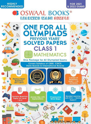 Oswaal One For All Olympiad Previous Years' Solved Papers, Class-1 Mathematics Book (Useful book for all Olympiads) (For 2023 Exam)