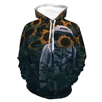 Women Men Hoodies 3D Print Unisex Lightweight Hooded Sweatshirts Astronaut With Sunflower Pattern Autumn Outfit with Pocket for Jogging Holiday