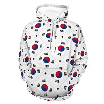 Unisex Long Sleeve Hoodie Pullover Sweatshirt Womens Mens South Korea Flag Weave Pattern Fashion Hooded T-Shirts with Pocket