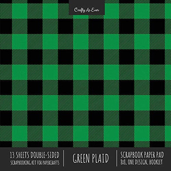 Green Plaid Scrapbook Paper Pad 8x8 Decorative Scrapbooking Kit for Cardmaking Gifts, DIY Crafts, Printmaking, Papercrafts, Check Pattern Designer Paper