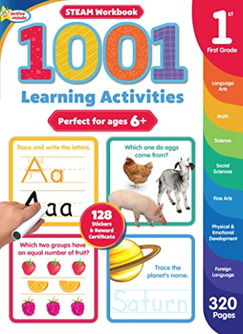 1001 Steam 1St Grade Activity Workbook: Practice Sight Words, Phonics, Numbers, Math, Art, And More ,  Reading And Writing Skills - 320 Pages (Ages 6 And Up)