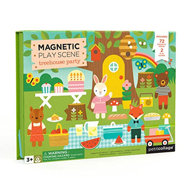 Petit Collage Animal Friends Magnetic Game Board with Mix & Match, Ideal Fur Ages 3+, Includes Mag Play Scene Treehouse Party, 74 Count