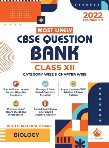 CBSE Most Likely Question Bank Biology Class 12 (2022 Exam) - Categorywise & Chapterwise with New Objective Paper Pattern, Reduced Syllabus