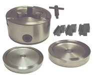 Standard Hub-less 3-jaw Chuck Set for mounting hub-less drums and rotors on a Brake Lathe. SKU: 3JCS.