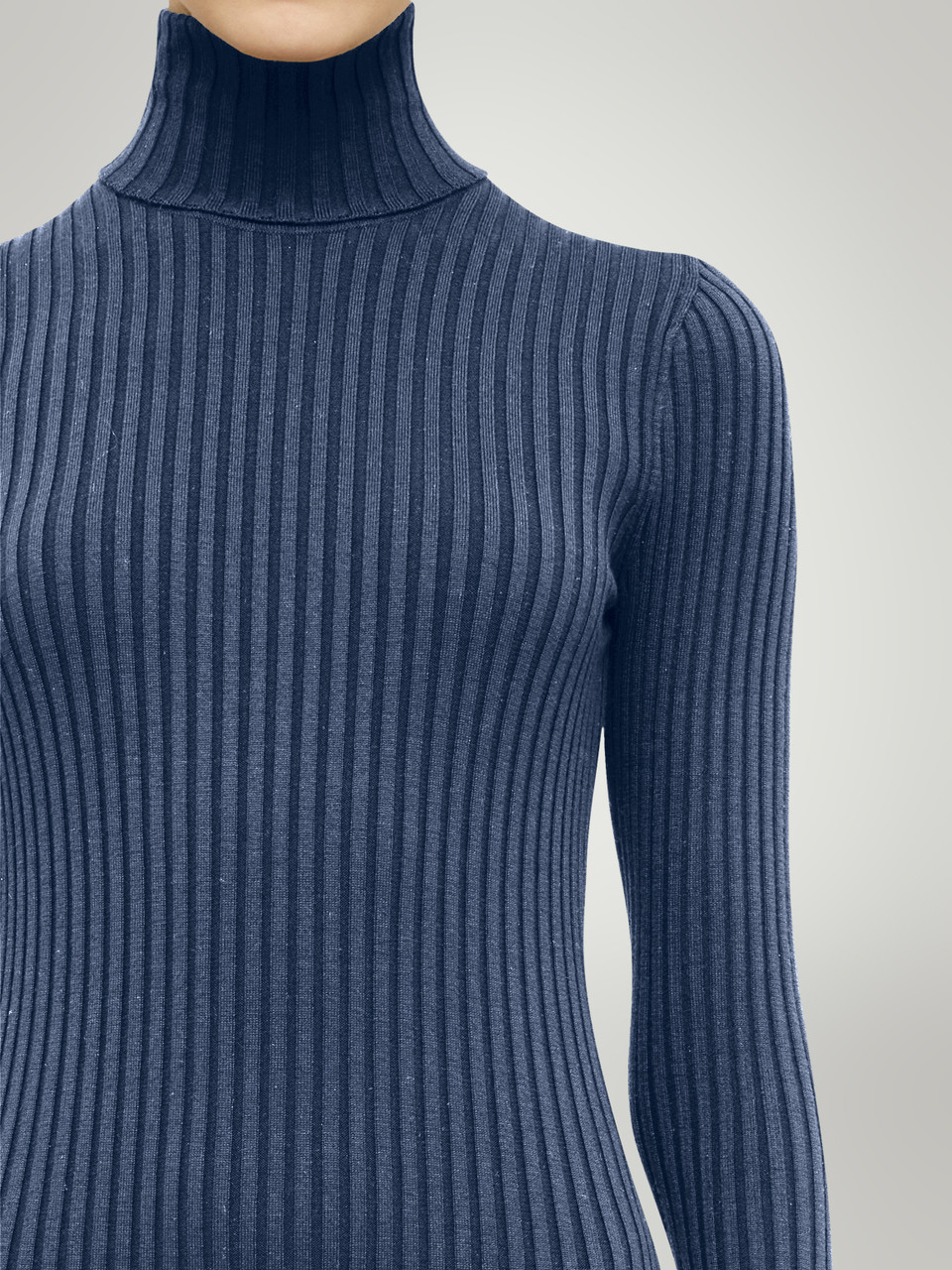 Abito In Lana Merino Wolford - Maglia Costina Rib, Manica Lunga, Colore Tempest (Blu Chiaro), Taglia M