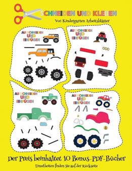 Vor-Kindergarten Arbeitsblatter : Schneiden und Kleben - Monster Trucks