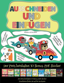 Arbeiten mit der Schere : Ausschneiden und Einfugen - Rennwagen