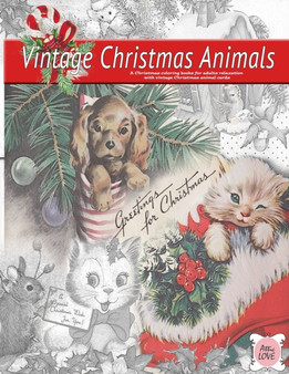 Greeting for Christmas (vintage Christmas animals) A Christmas coloring book for adults relaxation with vintage Christmas animal cards : Old fashioned grayscale christmas coloring book for adults