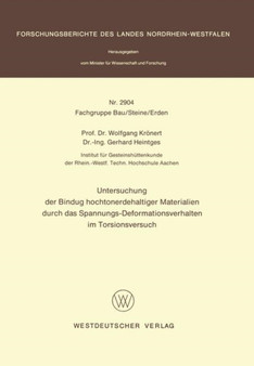 Untersuchung der Bindung hochtonerdehaltiger Materialien durch das Spannungs-Deformationsverhalten im Torsionsversuch by Wolfgang Kroenert - Paperback