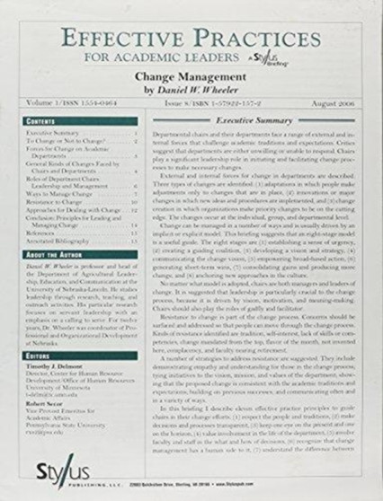 Effective Practices for Academic Leaders Vol 1, Issue 8 : Change Management