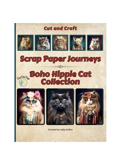Scrap Paper Journeys - Boho Hippie Cat Collection Cut and Craft