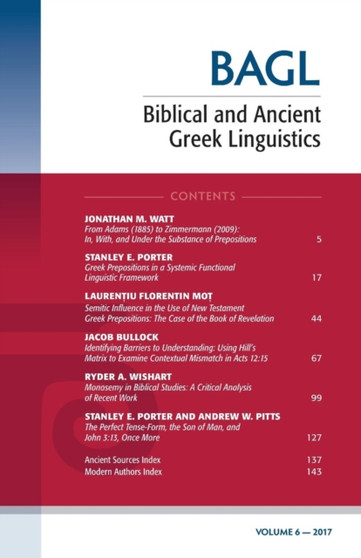 Biblical and Ancient Greek Linguistics, Volume 6 : 6