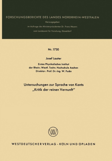 Untersuchungen zur Sprache von Kants ???Kritik der reinen Vernunft??? : 1730