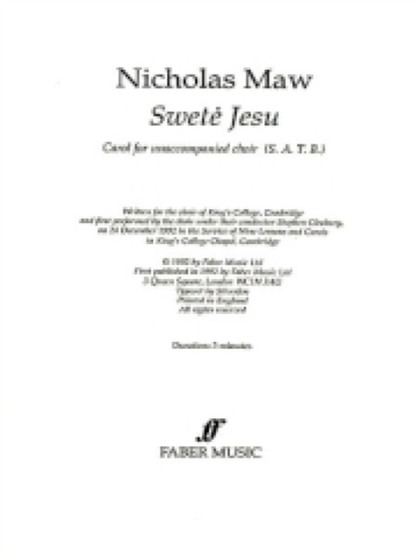 Swete Jesu by Nicholas Maw - Paperback