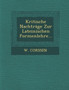 Kritische Nachtrage Zur Lateinischen Formenlehre...