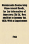 Memoranda Concerning Government Bonds, for the Information of Investors; (3D Ed.) REV. and Cor. to January 1st, 1878. with a Supplement