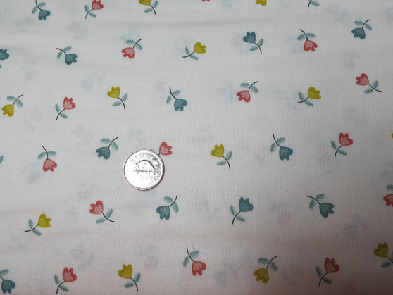 D#1845, C#Q, Makower, off white background with multi colour tulip design, 100% good quality quilt cotton, 42" wide