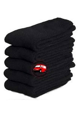 Casual Cotton Warm Wool Winter Crew Socks, 5 Pairs Black