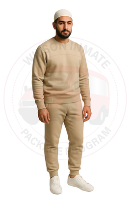 Crewneck Sweatsuit 100% Cotton w/Pockets (Beige)