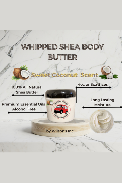 Whipped Natural Shea Body Butter 4oz- Sweet Coconut Scent