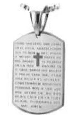 Stainless Steel Tag W/ Padre Nuestro Prayer Inscription & Chain, 3oz